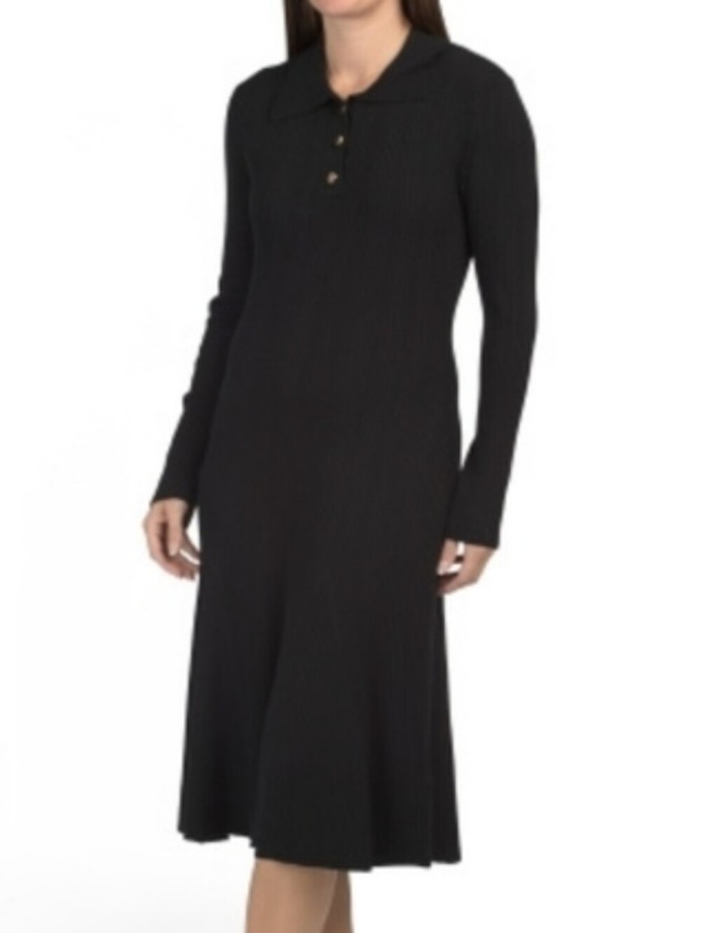 NWT - Nanette Lepore Quarter Button Black Ribbed Midi Sweater Dress - Size L